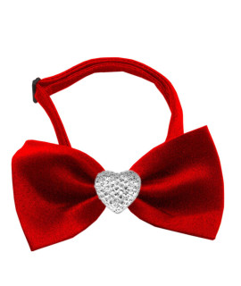 Clear Crystal Heart Chipper Dog Bow Tie - Red